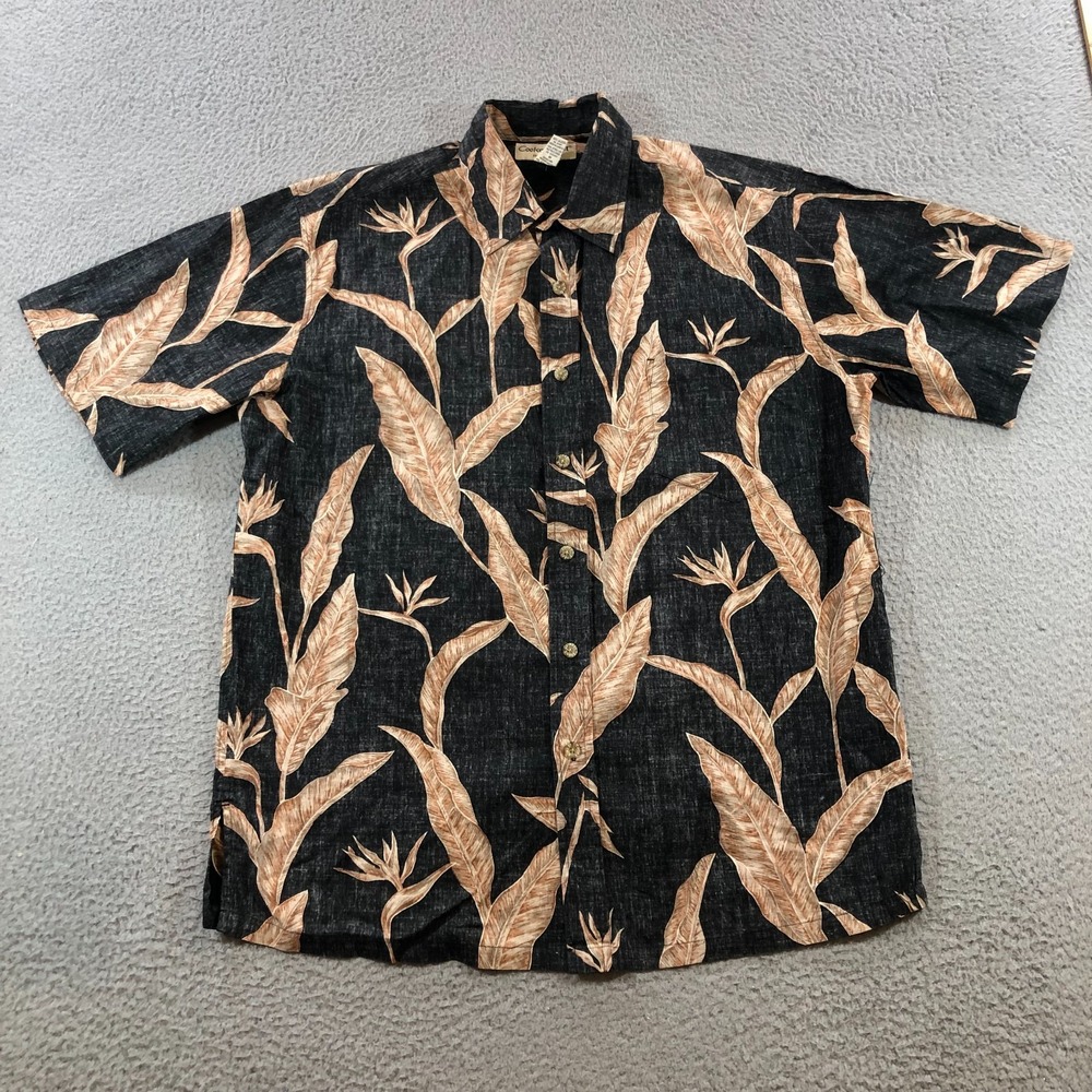 cooke street hawaiian shirt mens M brown floral costal beach travel
